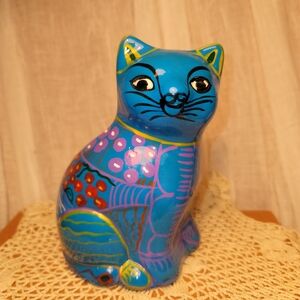 Handcrafted Blue Cat Figurine